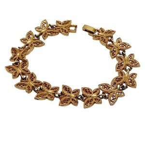Vintage 1990s Butterfly Gold Tone Filigree 7 7/8 Inch Bracelet